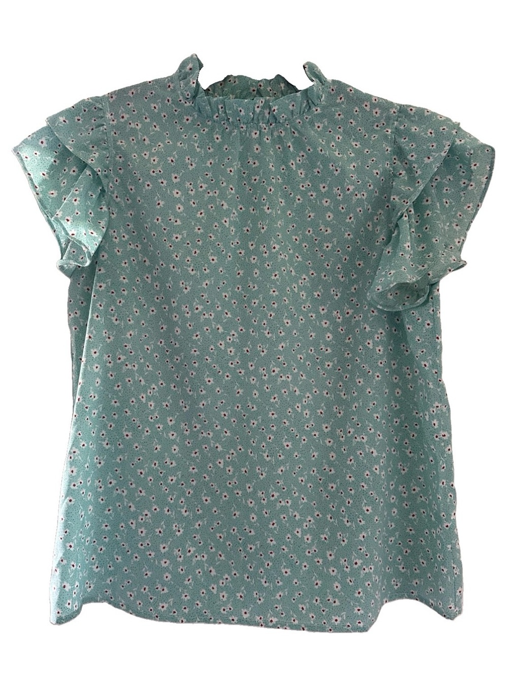 SHEIN Teal Floral Ruffle-Sleeve Blouse